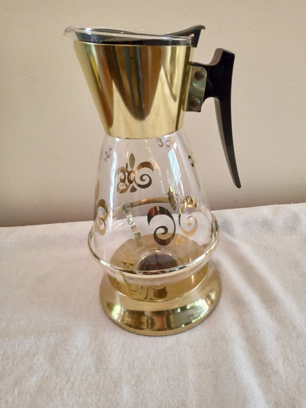 Vintage Mid Century Coffee Colony Carafe with Warmer Fleur de Lis Design